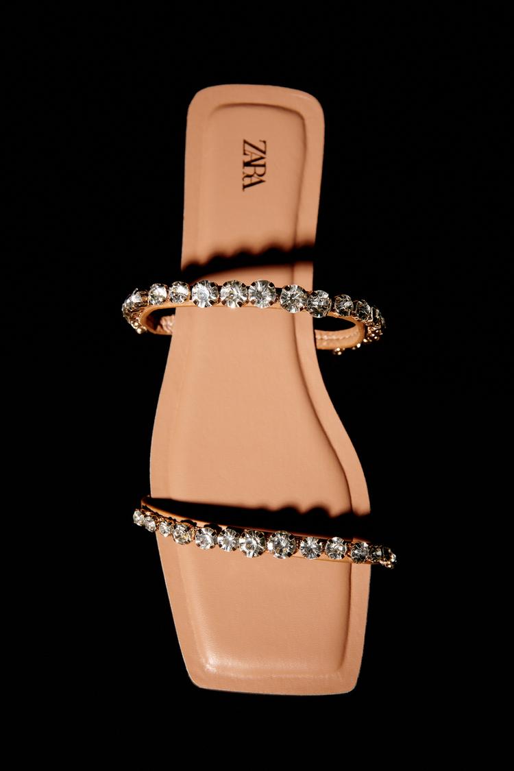 FLAT SANDALS WITH RHINESTONES Natural ZARA Spain